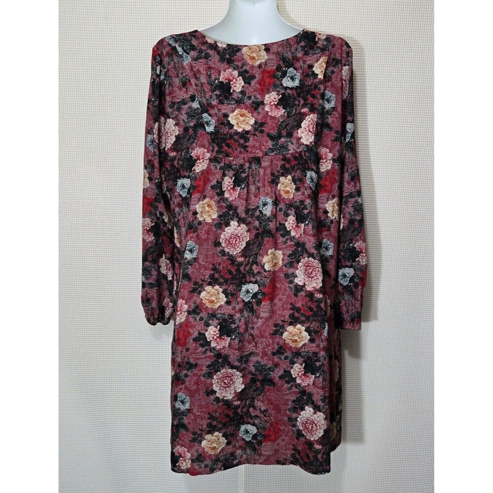 Peruvian Connection Dress Womens Medium Red Floral Lace Up Pockets Tunic - Picture 6 of 10